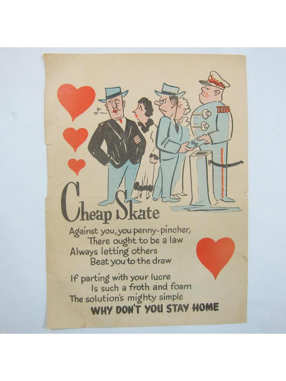 Vintage Vinegar Valentine CheapSkate Penny Dreadful Sarcasm Insult Poem Ephemera - Picture 7 of 12